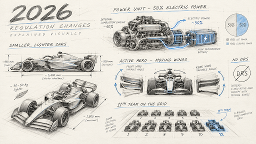 2026 F1 Regulation Changes Explained Visually - Power Unit, Active Aero, Weight, and 11th Team